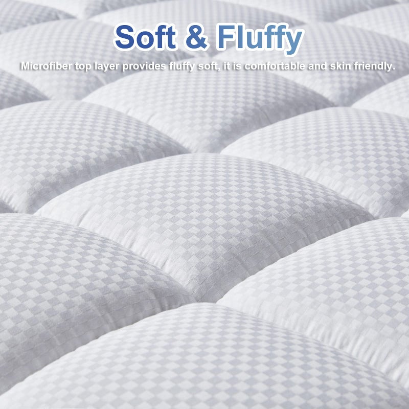 MATBEBY Bedding Quilted Fitted Queen Mattress Pad Cooling Breathable Fluffy Soft Mattress Pad Stretches up to 21 Inch Deep  Queen Size  White  Mattress Topper Mattress Protector - Image 2